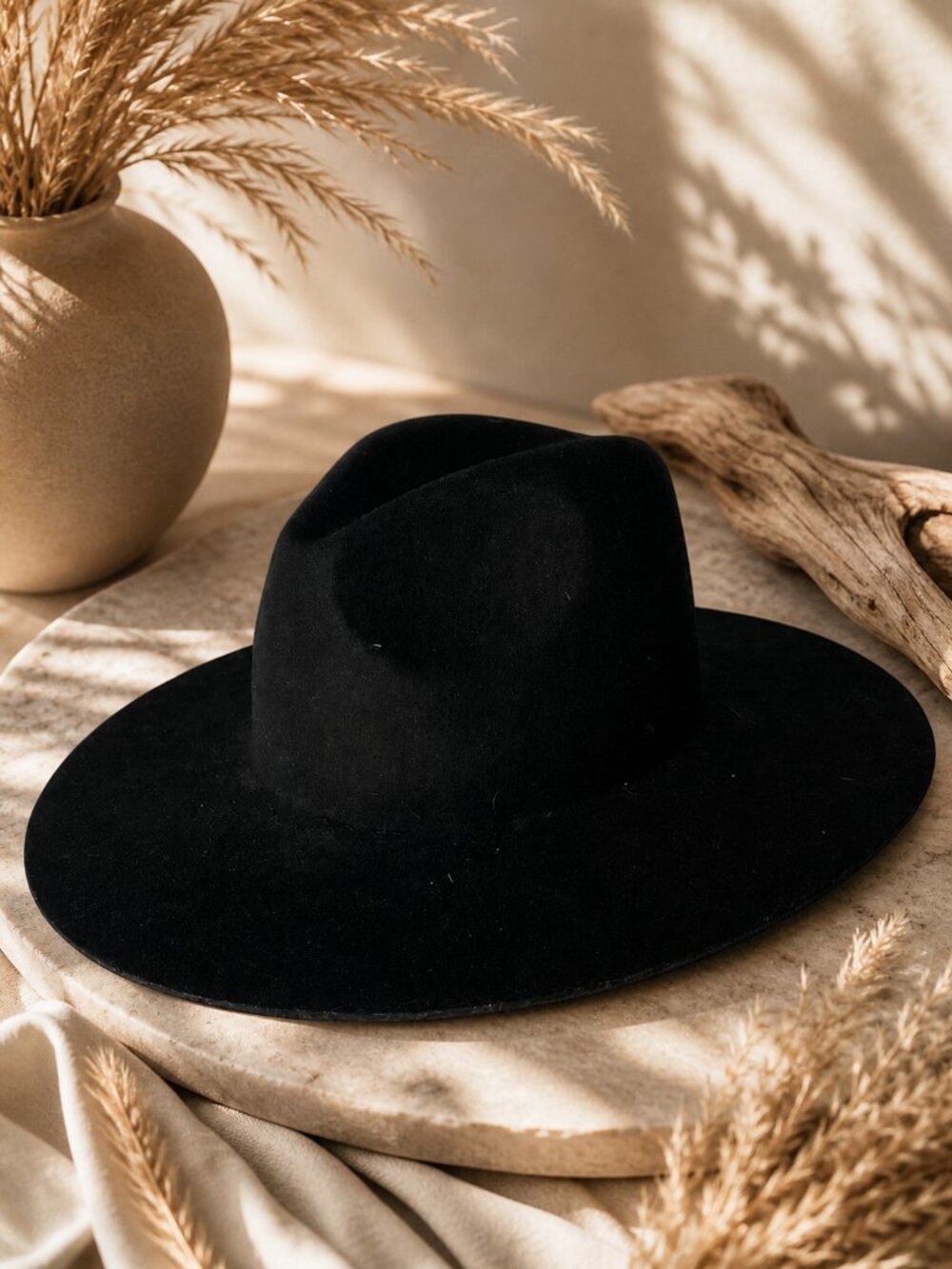 Gigi Pip Black Wool Wide Brim Hat 59 M Rancher Fedora